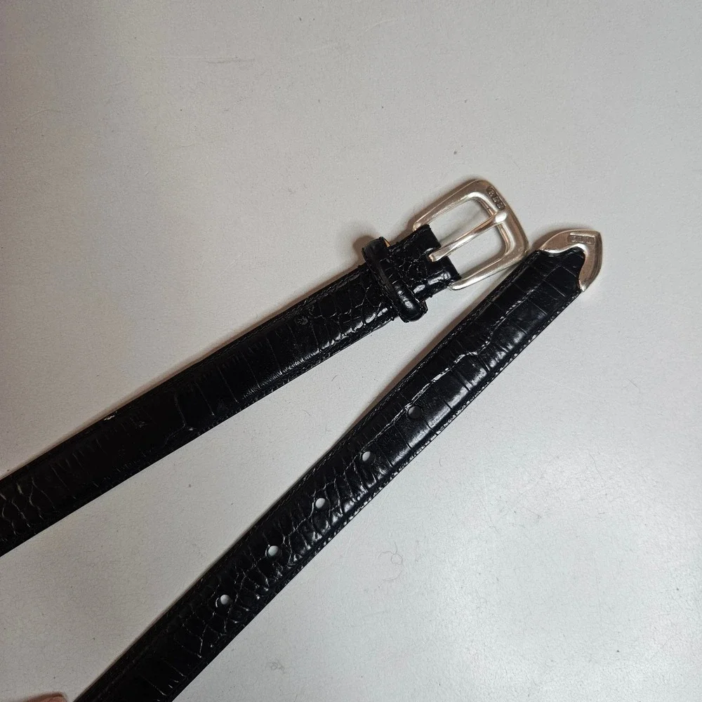 Lauren Ralph Lauren Black Croc Embossed Italian Leather Ranger Belt Silver Tip L